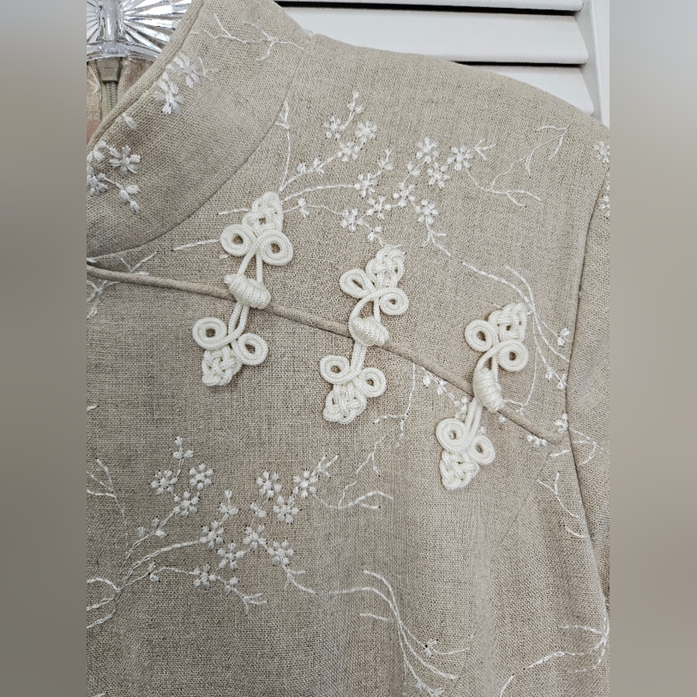 Elegant Tan Midi Dress with Floral Accents - Picture 2 of 12